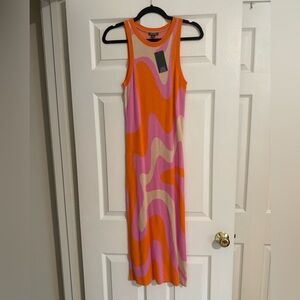 Wild Fable Vibrant Orange and Pink Swirl Midi Dress